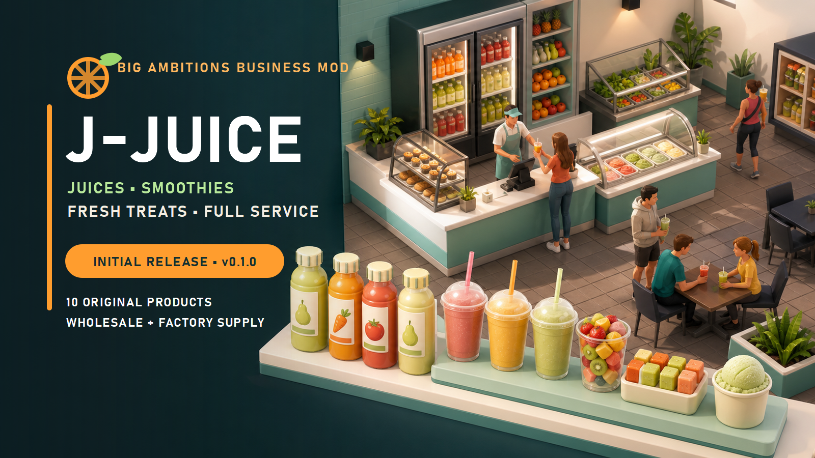 J-Juice release cover showing a bright full-service juice bar