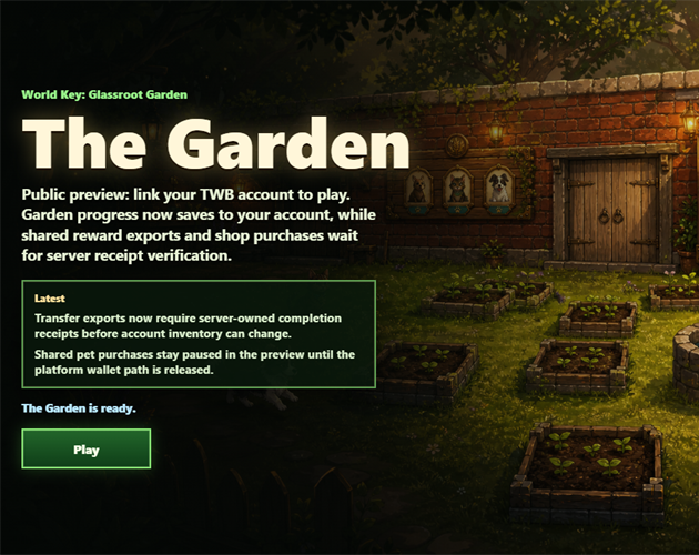 The Garden farming prototype with herb beds and a brick garden wall